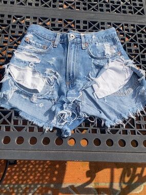 rag & bone Light Blue Distressed Denim Cutoff Shorts